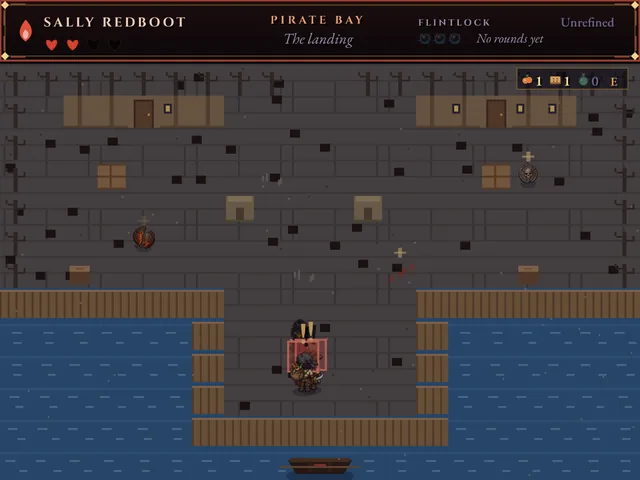 Sally fights rogue pirates on the landing in the ash of Pirate Bay