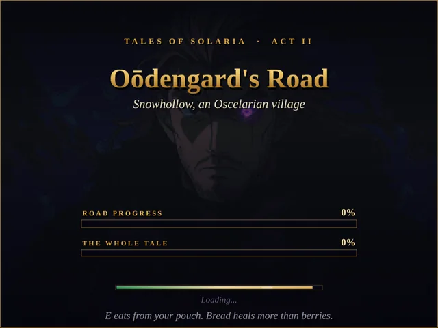 Chapter card reading Oōdengard's Road, Snowhollow, an Oscelarian village